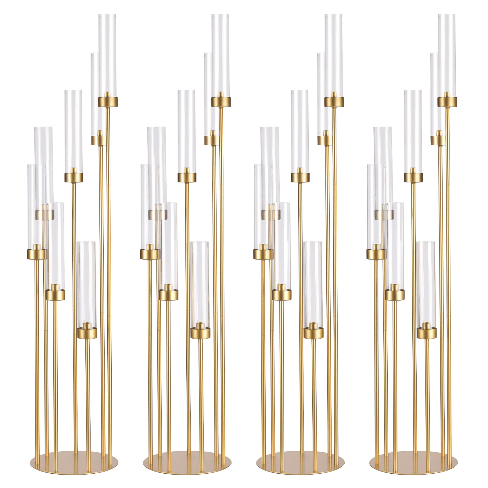 Centerpiece Stick - 4 Sets 7-Arm Gold Floor Candelabra