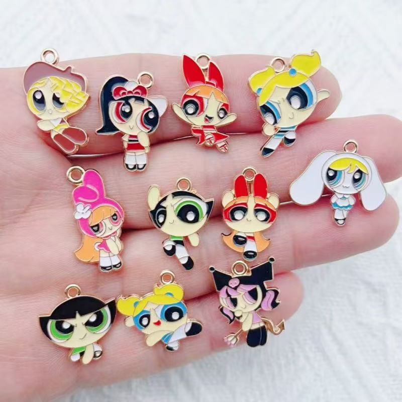 Event Party - 10pcs Alloy Oil-Dripping Cartoon Girl Pendant,