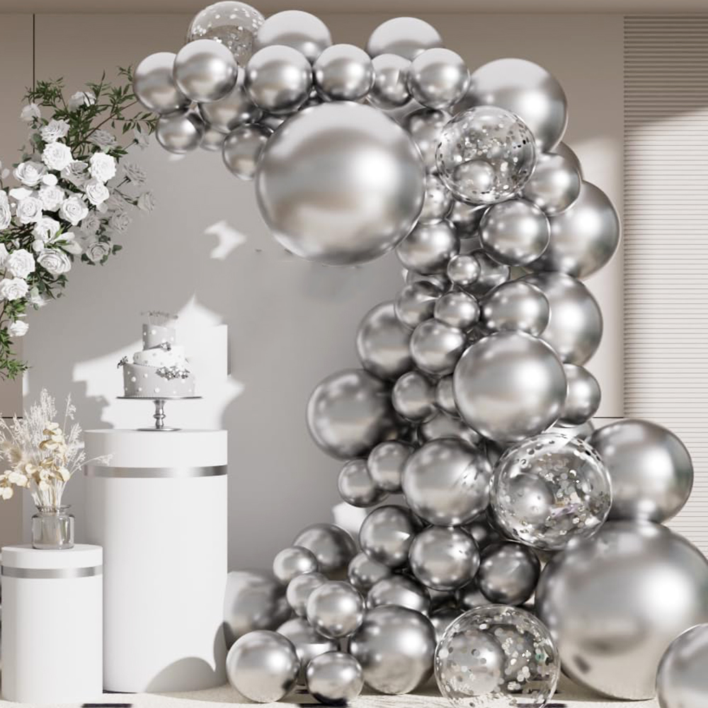 Balloon Arch Kit - 68Pcs Metallic Silver Balloons Garland Arch