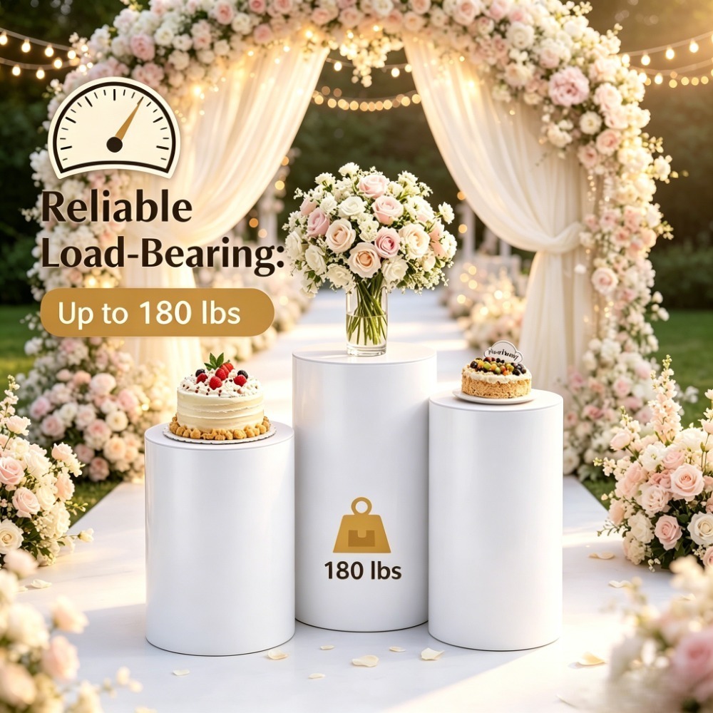 Event Party - 3/5Pcs White Cylinder Pedestal Stands, Round
