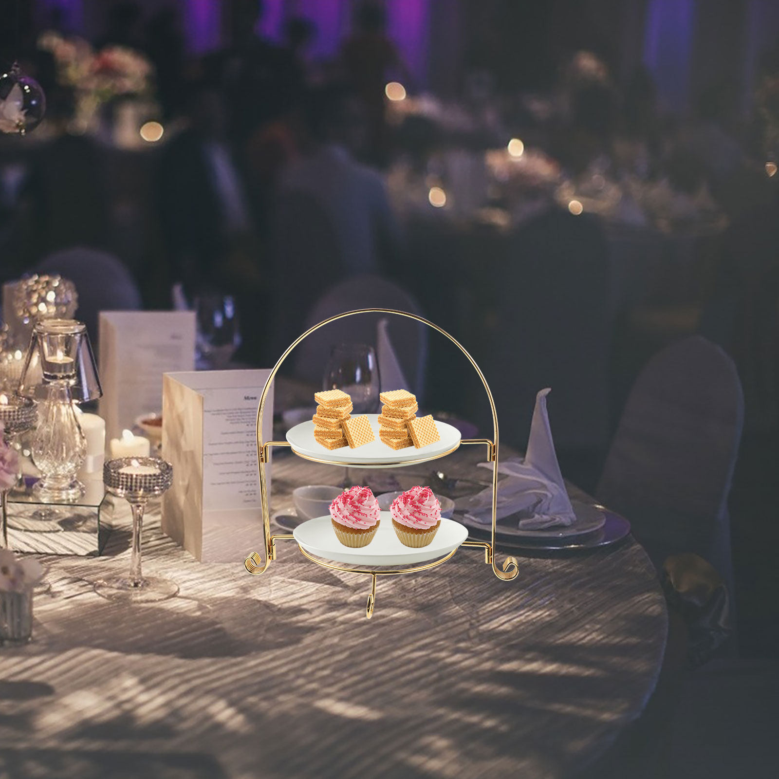 Cupcake Stand Tier - Double Layer Golden Metal Cake Stand