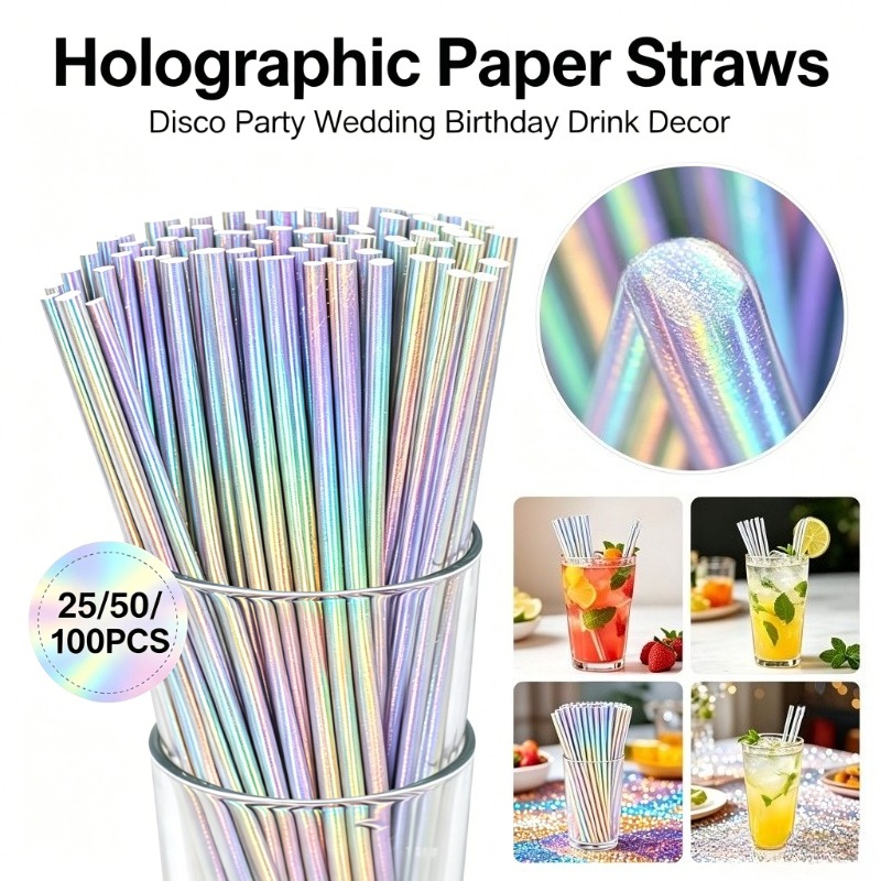 Paper Straw Color - 25/50/100PCS Silver Laser Paper Straws Disposable