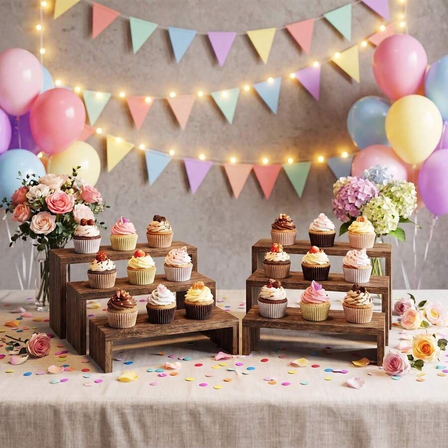 Cupcake Stand Tier - 6pcs Display Wood Stand, Wooden Table