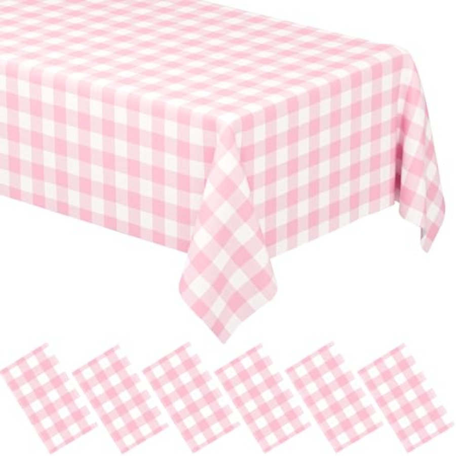 Table Cloth Disposable - Pink Gingham Tablecloth Rectangular Pink and