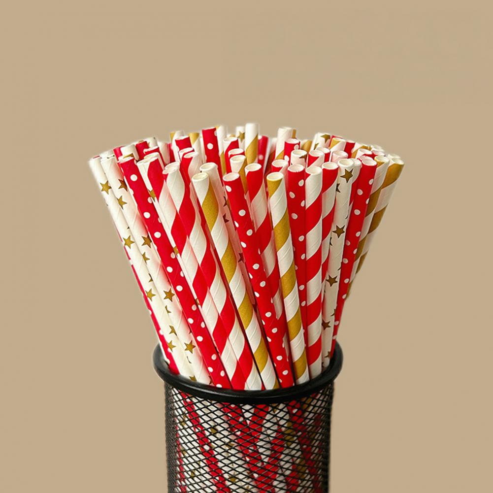 100Pcs Colorful Striped Print  - đánh giá và giá Paper Straw Color