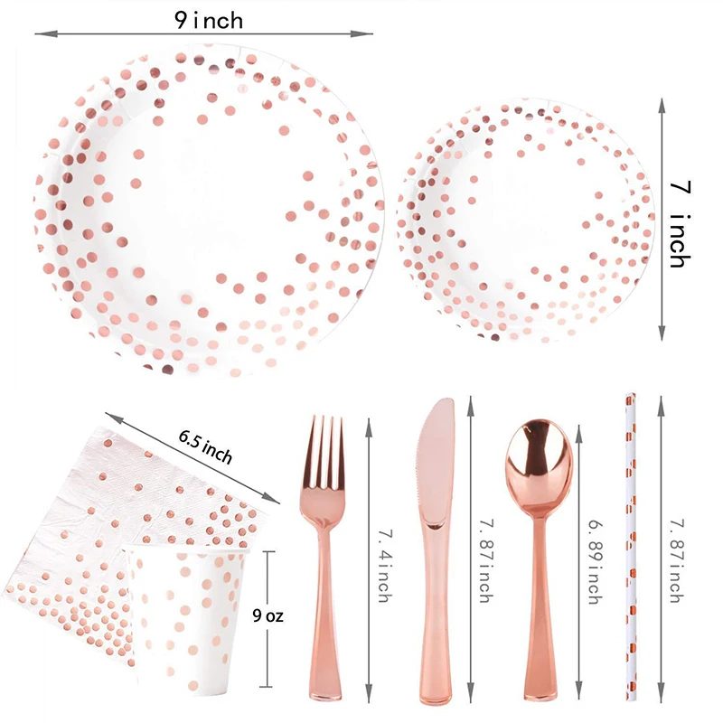 Rose Gold Party Tableware Kit  - đánh giá và giá Paper Straw Color
