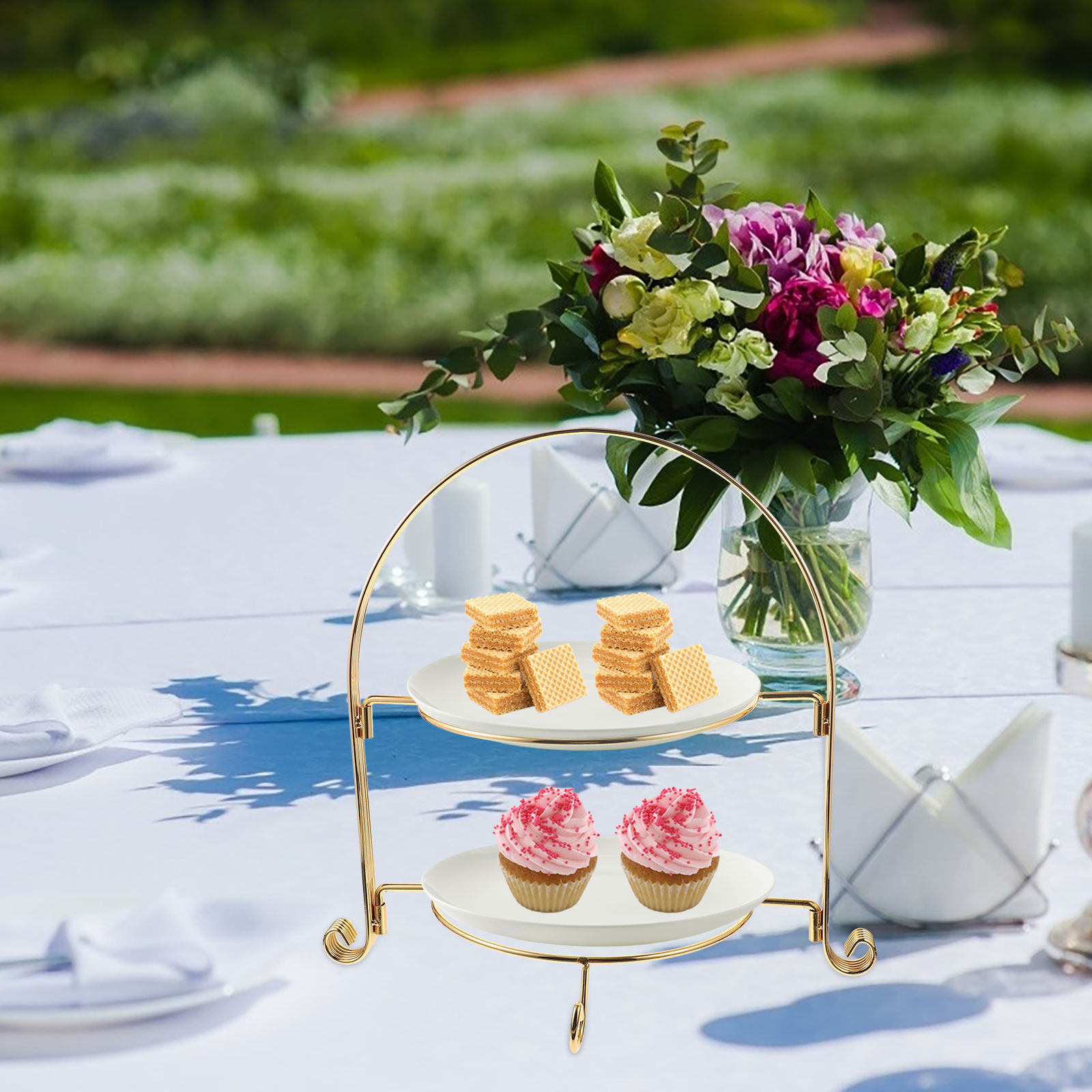 Double Layer Golden Metal Cake - đánh giá và giá Cupcake Stand Tier