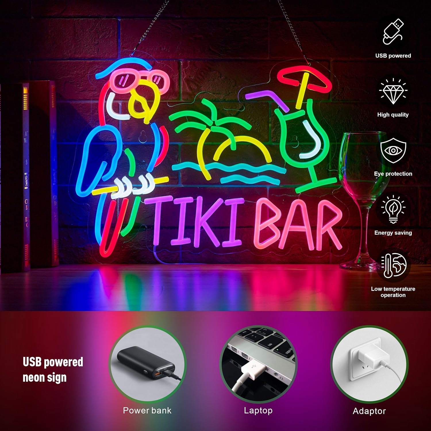 Tiki Bar Parrot Palm Tree Neon - đánh giá và giá Neon Sign Party