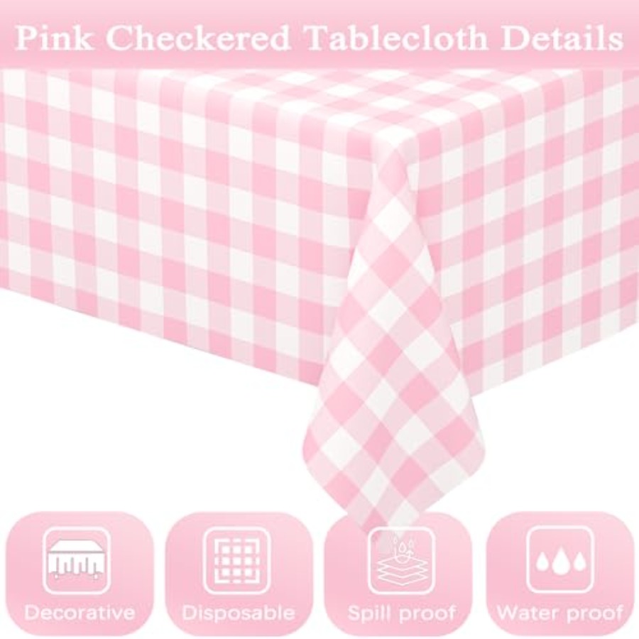 Pink Gingham Tablecloth Rectan - đánh giá và giá Table Cloth Disposable